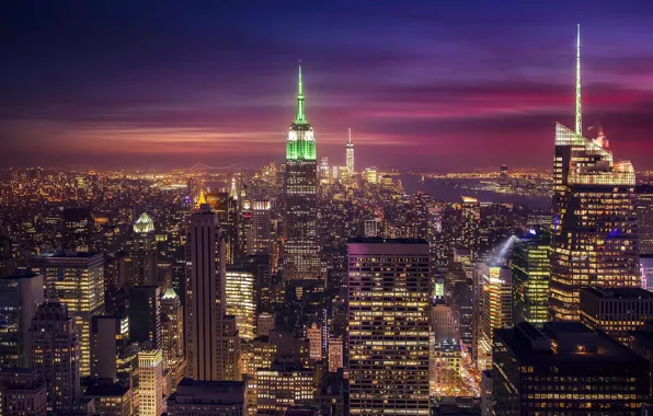 Picture the city, lights, the evening, USA, New York