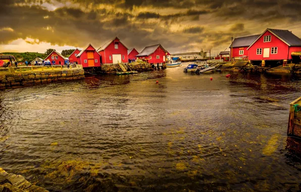 Picture sea, clouds, house, Norway, the village