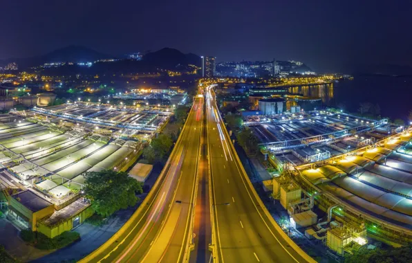 Picture road, the city, lights, Hong Kong, China
