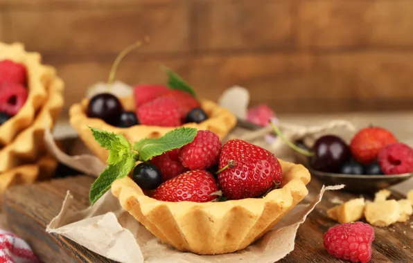 Picture berries, strawberry, cherry, tartlets