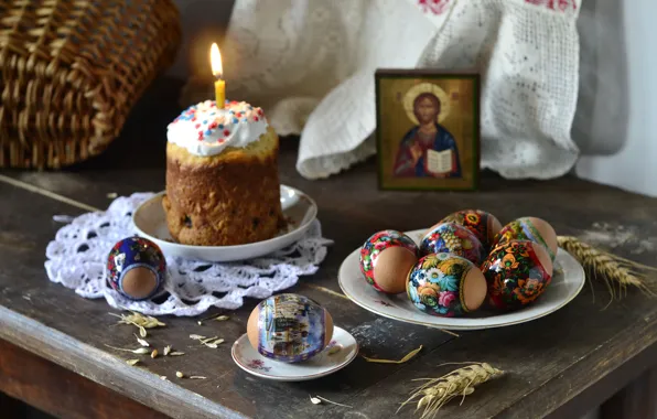 Picture candle, eggs, Easter, cake, icon
