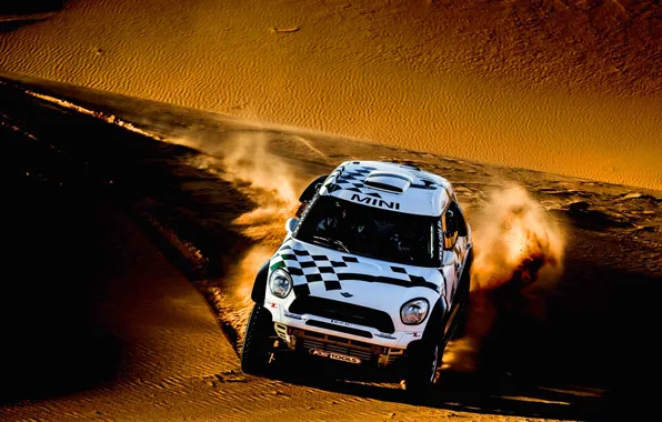Picture Sand, Mini, White, Sport, Speed, Race, Rally, Rally, The front, Dune, Raid, MINI Cooper, X-Raid