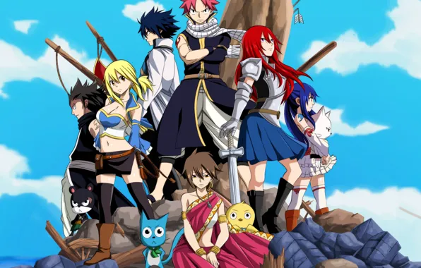 Picture anime, cat, Lucy, manga, japanese, Fairy Tail, Natsu, arrow, Nothing, Erza, dragon slayer, by lworldchiefl