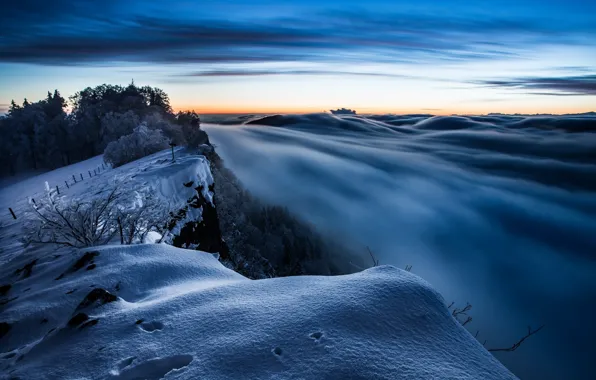 Picture winter, mountains, nature, fog, morning