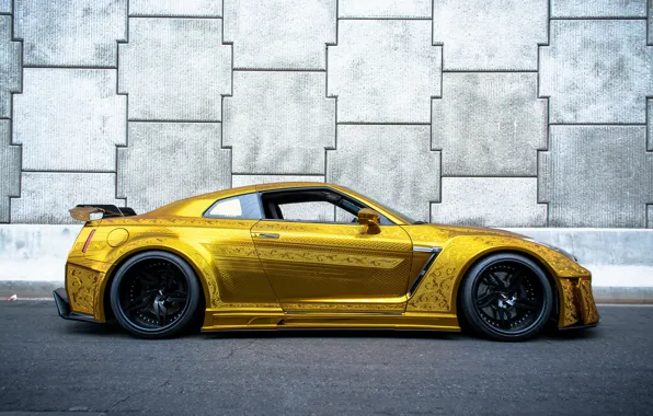 Picture nissan, gold, gtr, racing, kuhl
