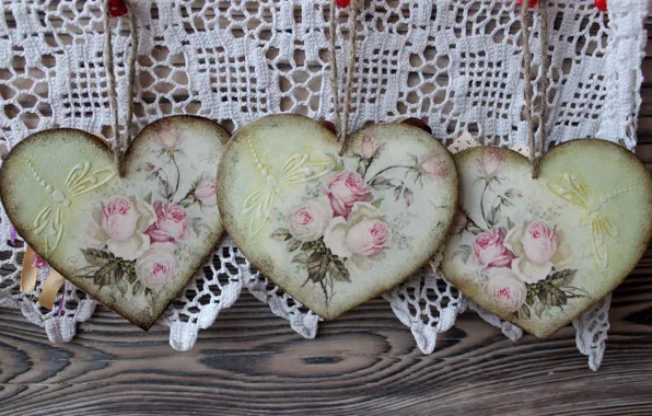 Picture heart, roses, decoupage