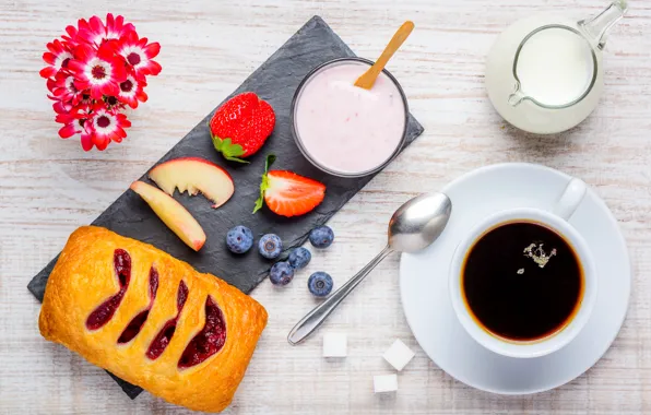 Picture Coffee, Berries, Milk, Spoon, Cup, Food, Breakfast, Cakes, Primula