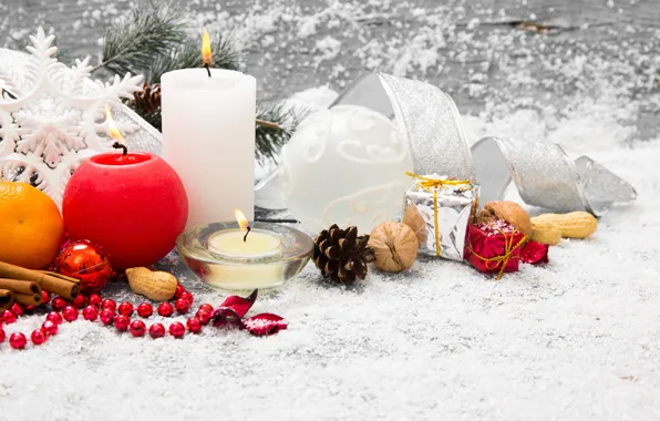 Picture snow, decoration, tree, candles, New Year, Christmas, gifts, Christmas, snow, Merry Christmas, Xmas, gift, decoration, …