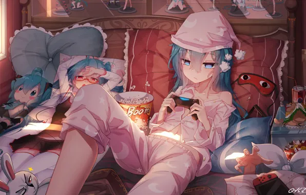 Picture girl, bed, girl, vocaloid, Vocaloid