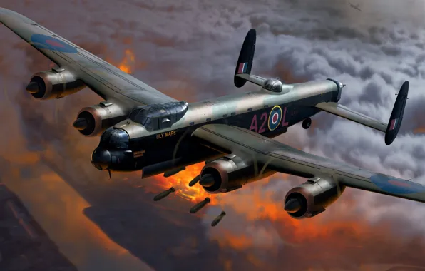 Picture Painting, Bombs, The second World war, WW2, British, Royal Air Force, Avro 683 Lancaster, heavy …