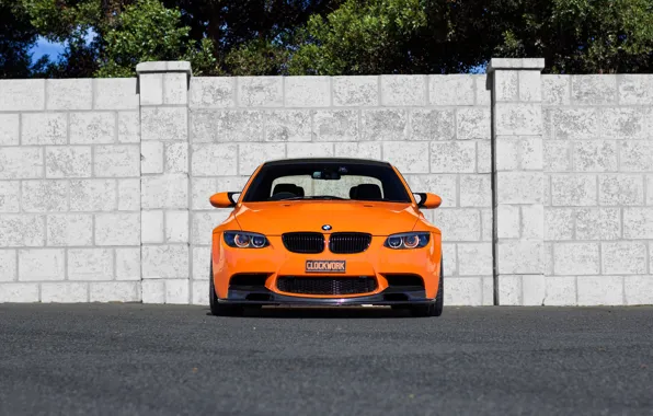 Picture the sky, trees, The fence, BMW, BMW, orange, e92, m3