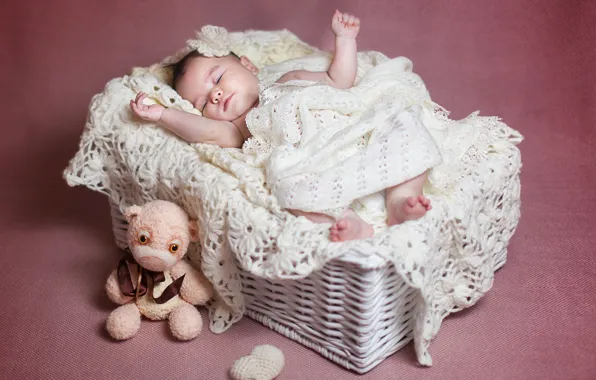 Picture basket, toy, baby, bear, child, baby