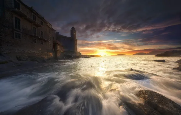 Picture sea, sunset, Italy, Liguria, Tellaro