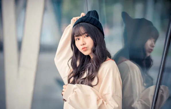 Picture look, girl, Asian, cap