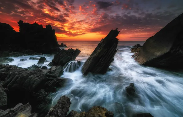 Picture wave, the sky, sunset, nature, rocks