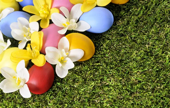 Picture flowers, holiday, eggs, spring, Easter, grass, weed, flowers, spring, Easter, eggs, holiday