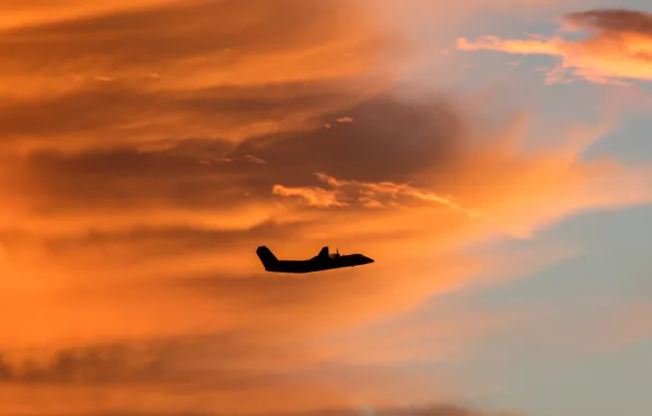 Picture clouds, the plane, silhouette