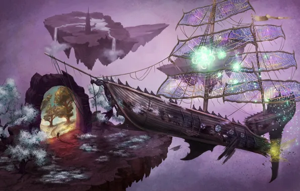 Picture ship, the crash, the portal, fantasy, art, the gates, Markus Stadlober, Wrecked Astral Glider