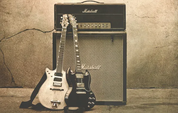Picture music, background, wall, white, guitar, black, monitor, rock, rock, amplifier, crack, Gibson, rock and roll, …