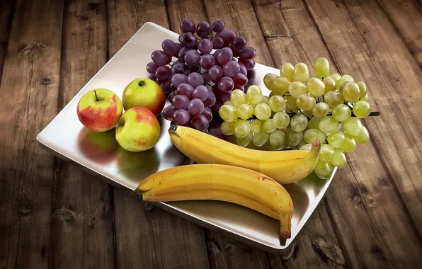 Picture apples, grapes, bananas, fruit, tray