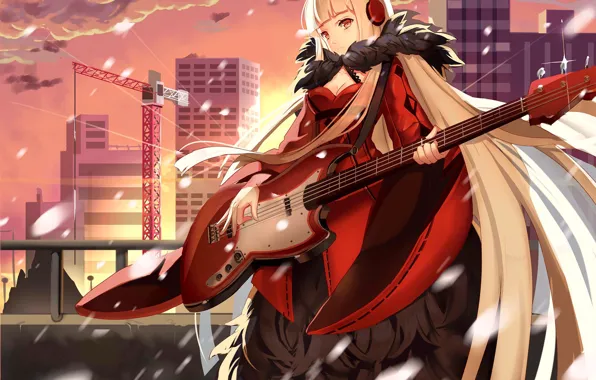 Picture city, girl, guitar, anime, pretty, bishojo, headphone, Forever 7th Capital