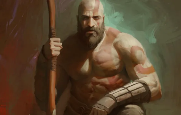 Picture axe, demigod, armor, Kratos, God of War, man, hero, God, chest, powerful, strong, demi god, …