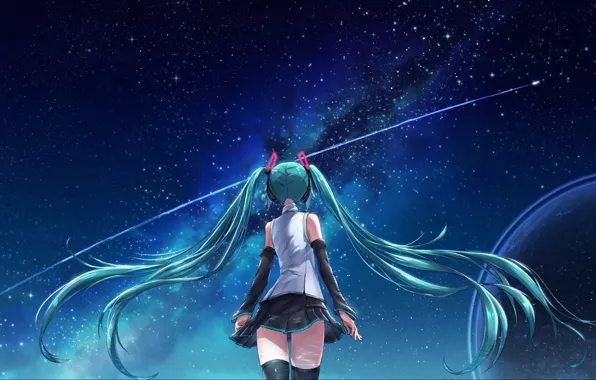Picture the sky, girl, night, art, Vocaloid