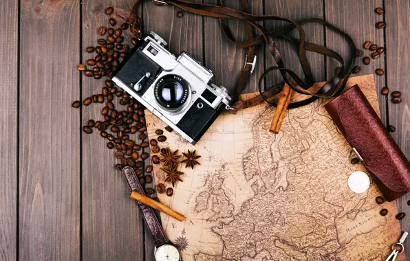 Picture map, The camera, cinnamon, coffee beans