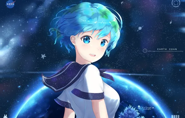 Picture look, background, anime, girl, earth-chan
