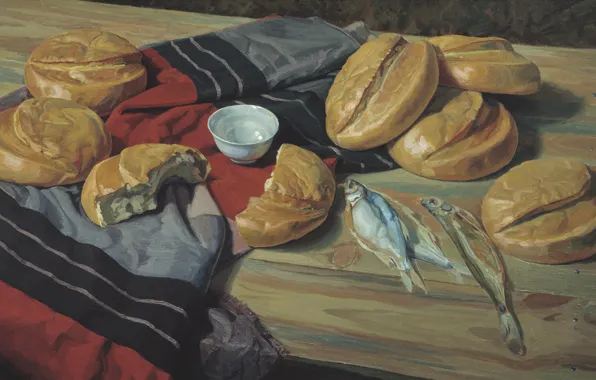 Picture table, fish, fabric, MATORIN Victor, kisochka, seven loaves