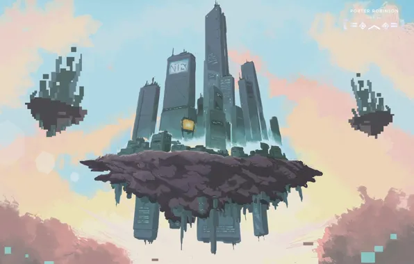 Picture The sky, The city, Island, Skyscrapers, Fiction, Porter Robinson, City in the sky, Floating island