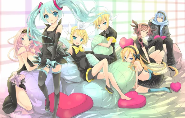 Picture pillow, anime, art, hearts, Vocaloid, Vocaloid, characters