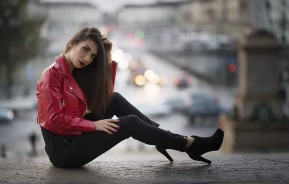 Picture look, face, style, model, lipstick, jacket, red, leather, Daniela
