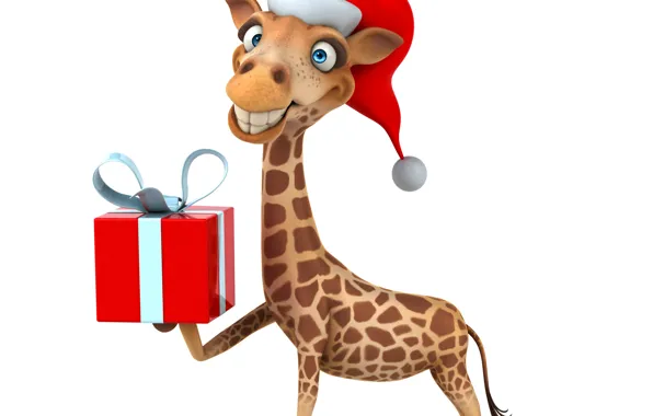 Picture smile, gift, hat, giraffe, New year, Christmas, cap, New Year, gift, Giraffes