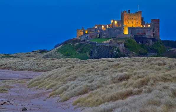 Picture lights, England, tower, Northumberland, Bamburgh Castle