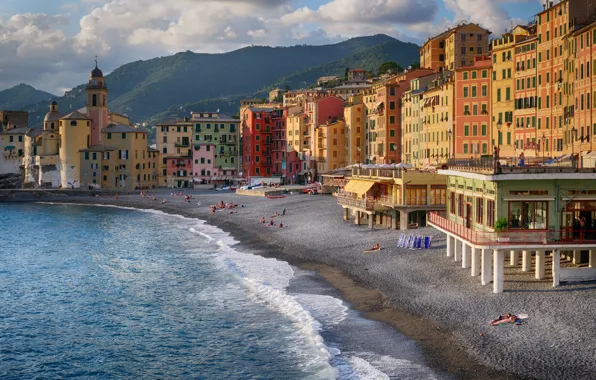 Picture sea, beach, shore, Italy, Church, Italy, travel, Camogli, Liguria, basilica