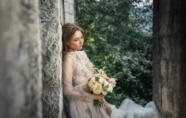 Picture bouquet, dress, tattoo, the bride, Sergey Satula