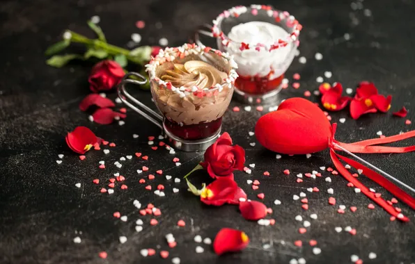Picture Heart, Roses, Holiday, Dessert, Valentine's day