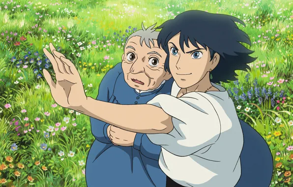 Picture meadow, old, wildflowers, howl's moving castle, white shirt, howl's moving castle, sophie hatter, howl jenkins, …