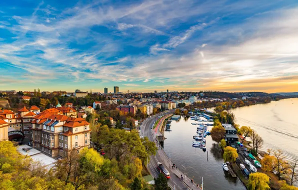 Picture the city, yachts, Prague, Czech Republic, panorama, Prague