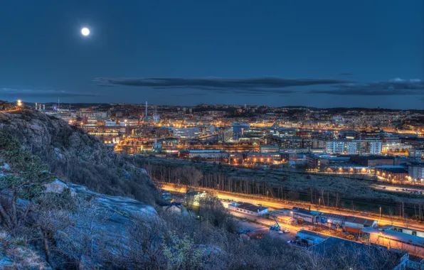 Picture the sky, night, lights, the moon, home, Sweden, Gothenburg