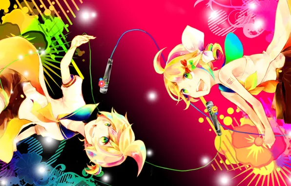 Picture children, anime, art, microphone, Vocaloid, Vocaloid, characters