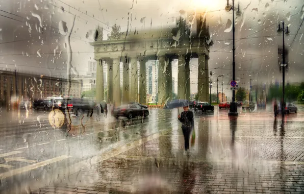 Picture girl, drops, the city, rain, umbrella, Saint Petersburg, Moskovskie Vorota