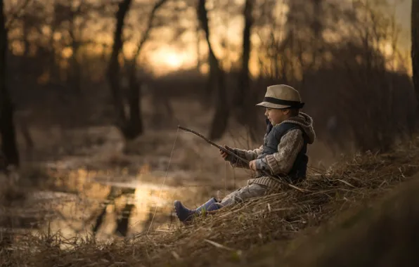 Picture river, fishing, boy