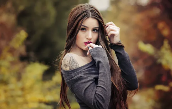 Picture look, girl, model, tattoo, long-haired, Elizabeth Married