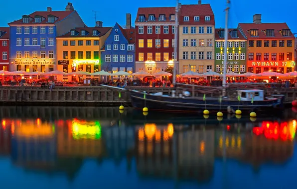 Picture lights, reflection, ship, home, Denmark, Copenhagen, Nyhavn