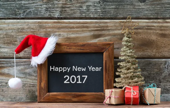 Picture Board, gifts, tree, new year, happy, cap, merry christmas, decoration, 2017