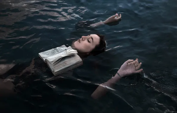 Picture girl, lake, book