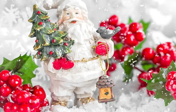 Picture winter, snow, berries, New Year, Christmas, Christmas, winter, snow, Xmas, decoration, santa