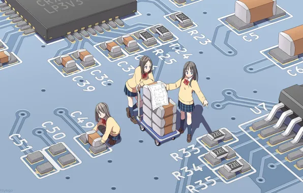 Picture computer, anime, motherboard